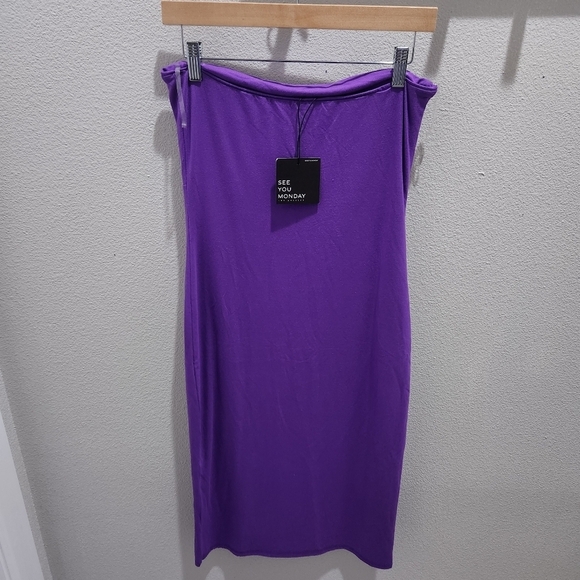 See You Monday Dress Women's L Purple Pencil Strapless Casual Bodycon Stretch - Picture 2 of 6